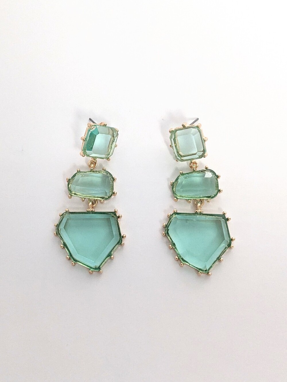 Gold-Trim Seafoam Triple Drop Earrings